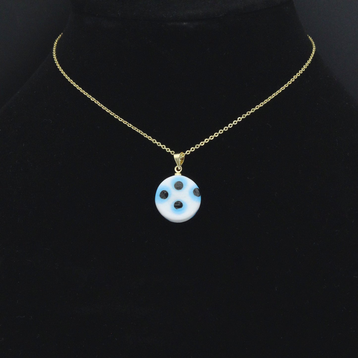 Blue White Evil Eye Ceramic Coin Pendant charm, Sku#EF820
