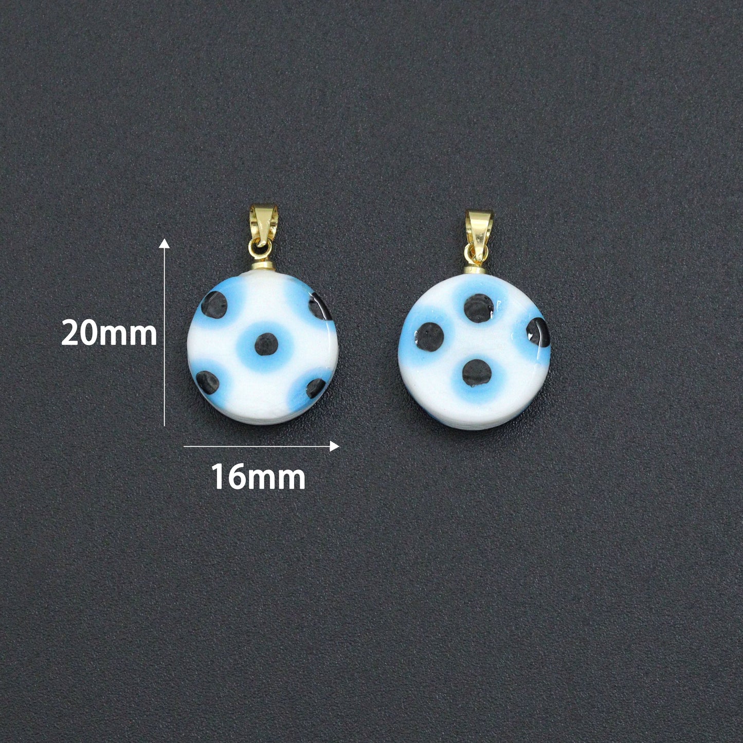 Blue White Evil Eye Ceramic Coin Pendant charm, Sku#EF820