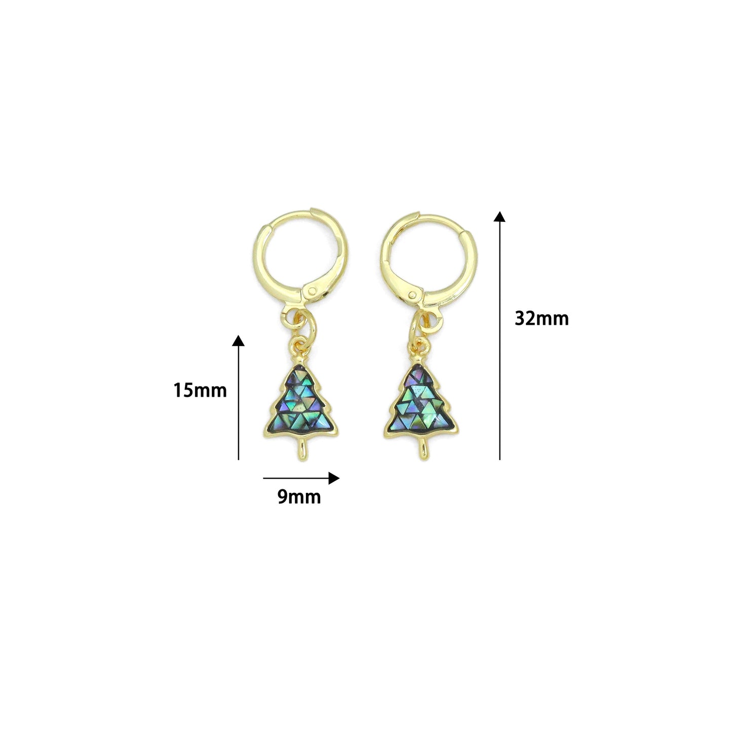 Abalone Mother of Pearl Cedar Tree Hoop Earrings, Christmas tree earrings, Sku#EF831