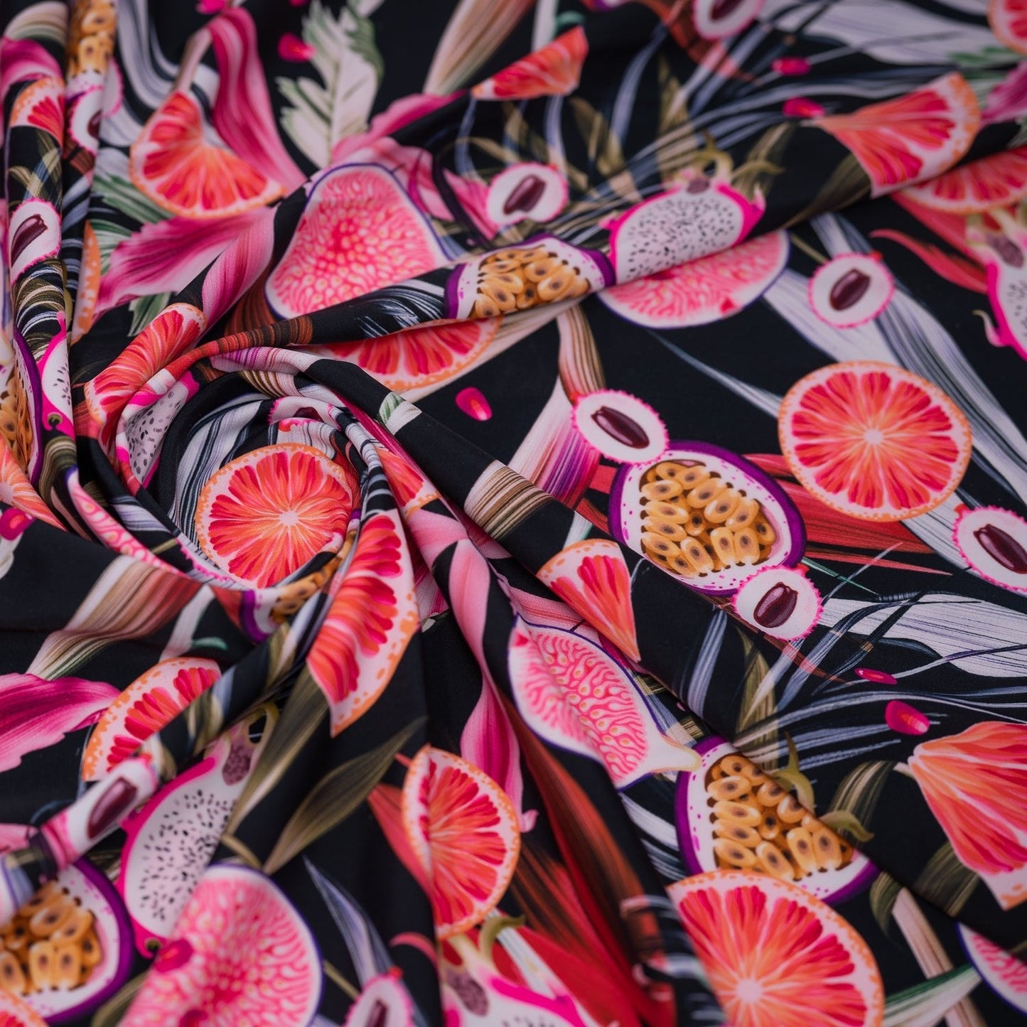 Exotic Sliced Fruited Printed Spandex Fabric | Blue Moon Fabrics