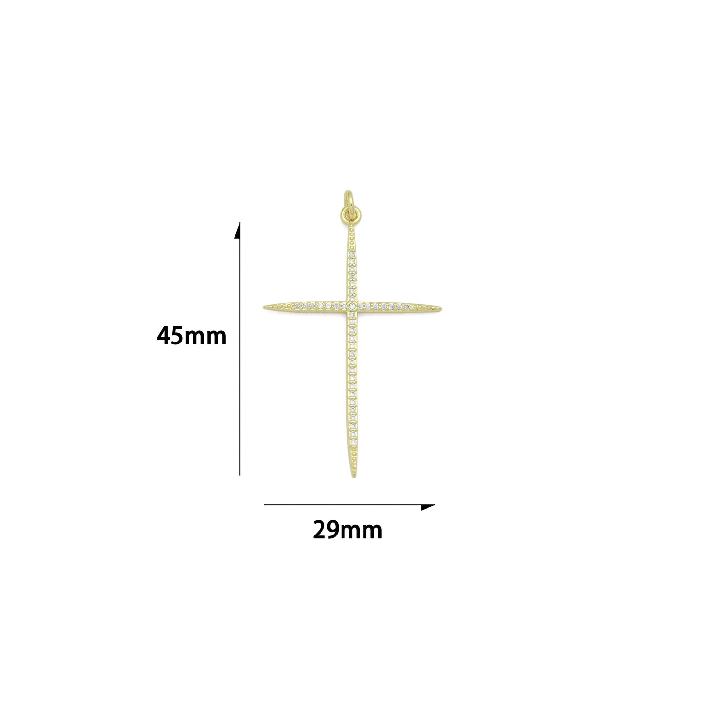 Gold Clear CZ Cross Pendant charm, Sku#F388