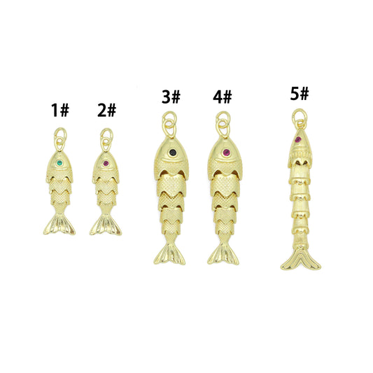 3D Vintage Style Movable Wiggling Fish charm, Sku#FH248