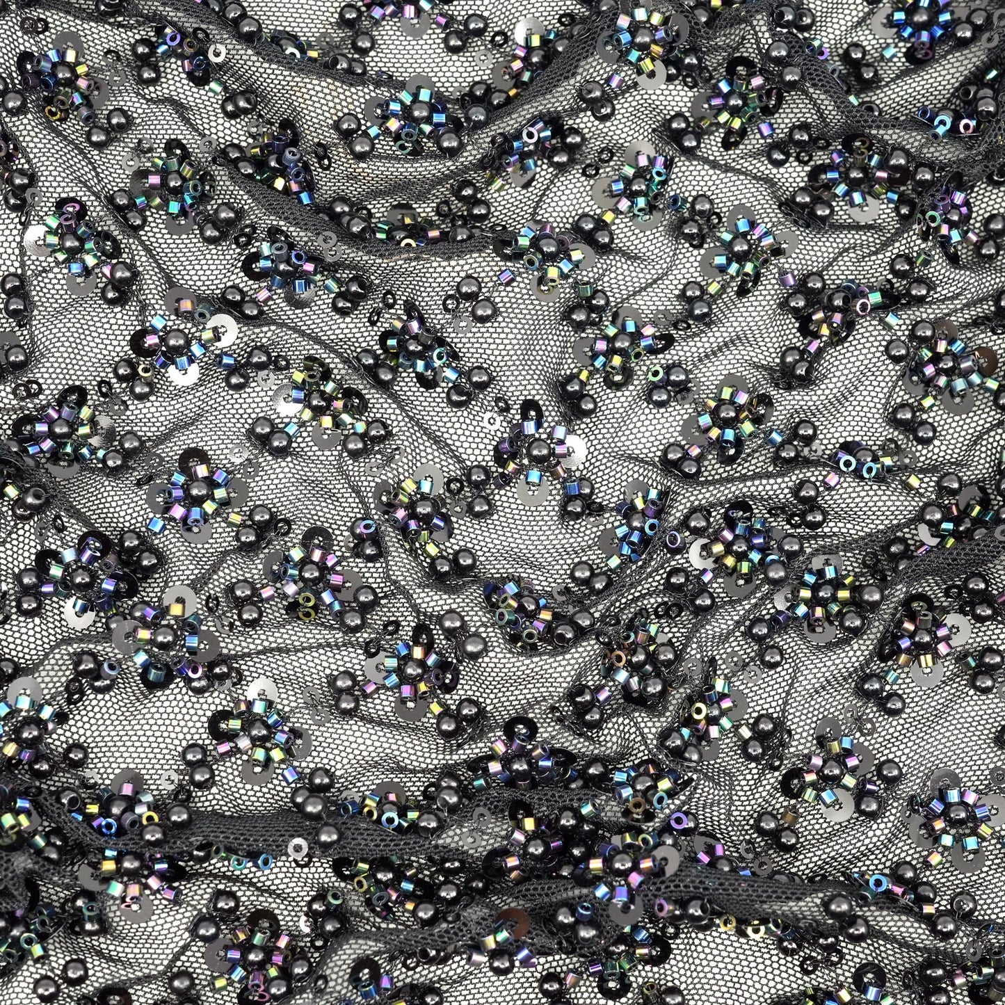 Blossom Beaded with Sequin Stretch Mesh Fabric | Blue Moon Fabrics