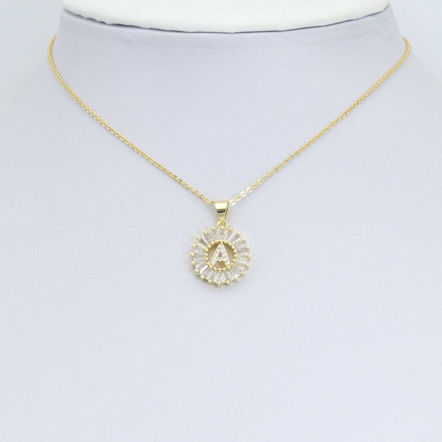 Baguette CZ Circle Initial Letter Charm/Pendent, Alphabet  Pendent, Gold/Silver Finish, sku#Z1483A