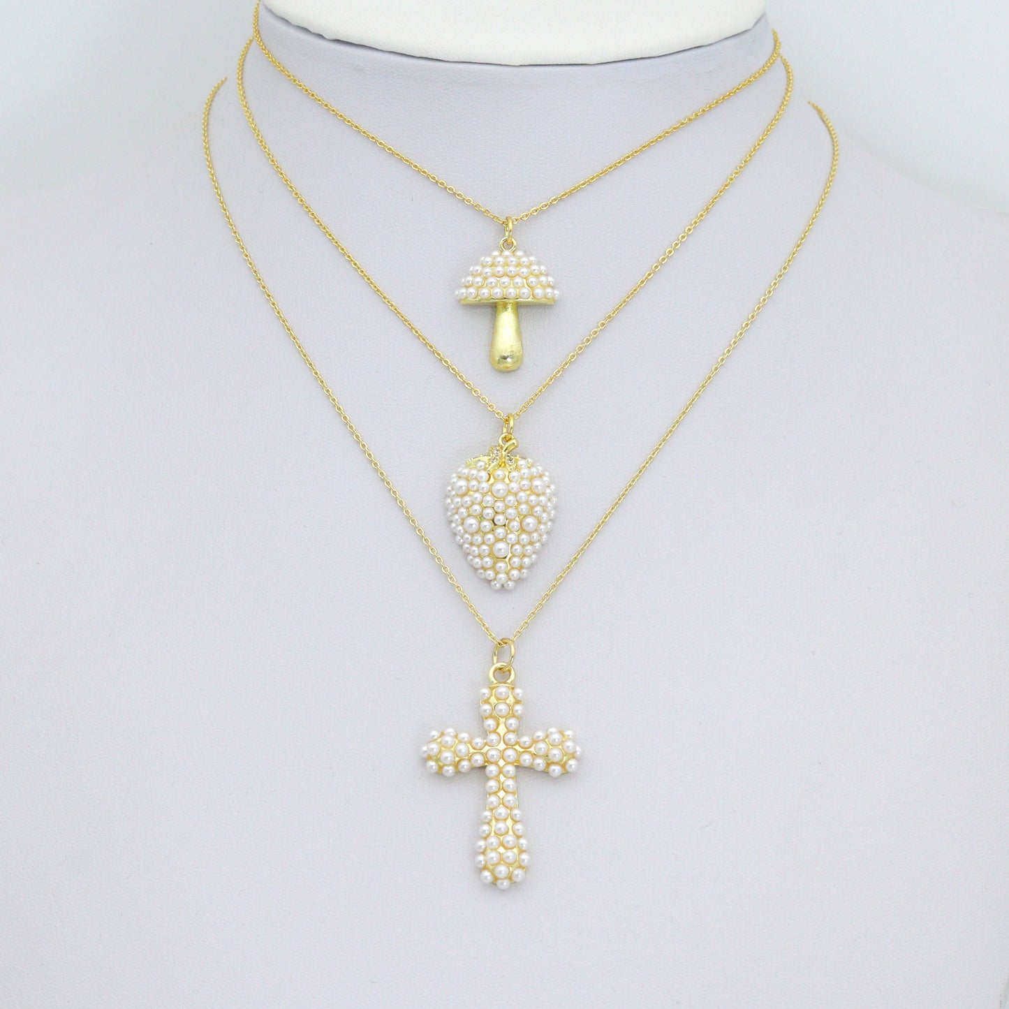 White Pearl Cross Mushroom charm, Sku#A500