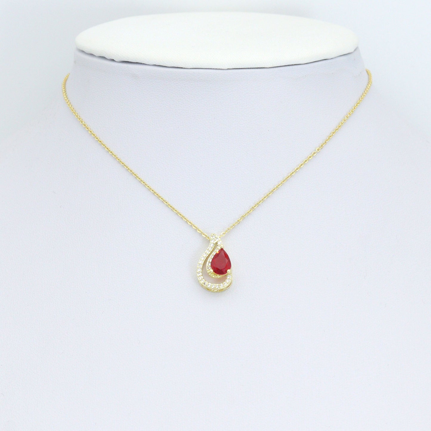 Clear Red CZ Gold Teardrop Shape charm Pendant, Sku#LK1271