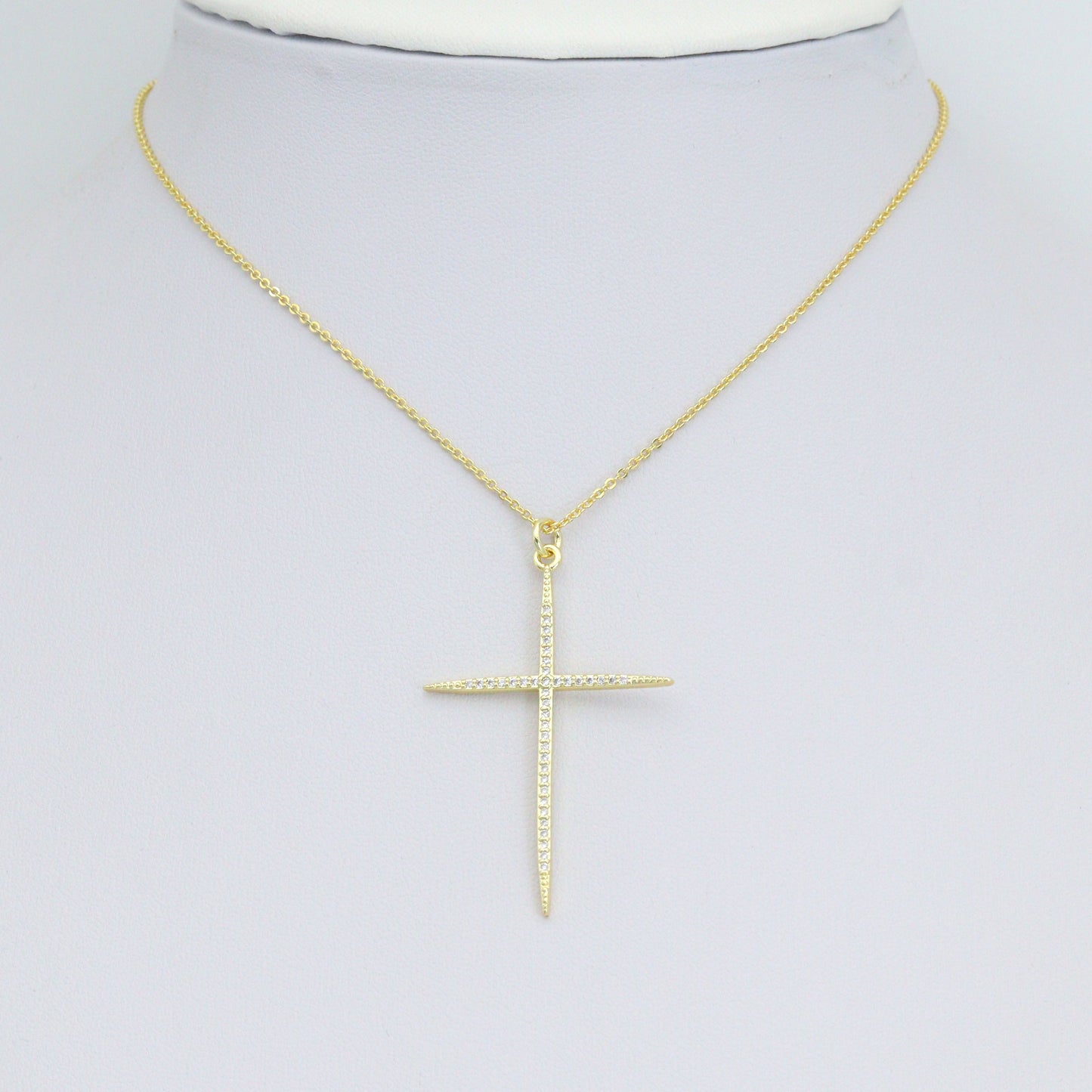 Gold Clear CZ Cross Pendant charm, Sku#F388