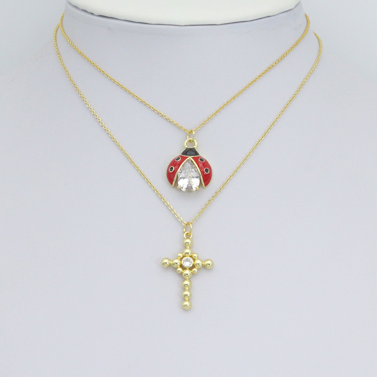 Gold Silver Ball Cross Ladybird Ladybug Pendant charm, Sku#A505
