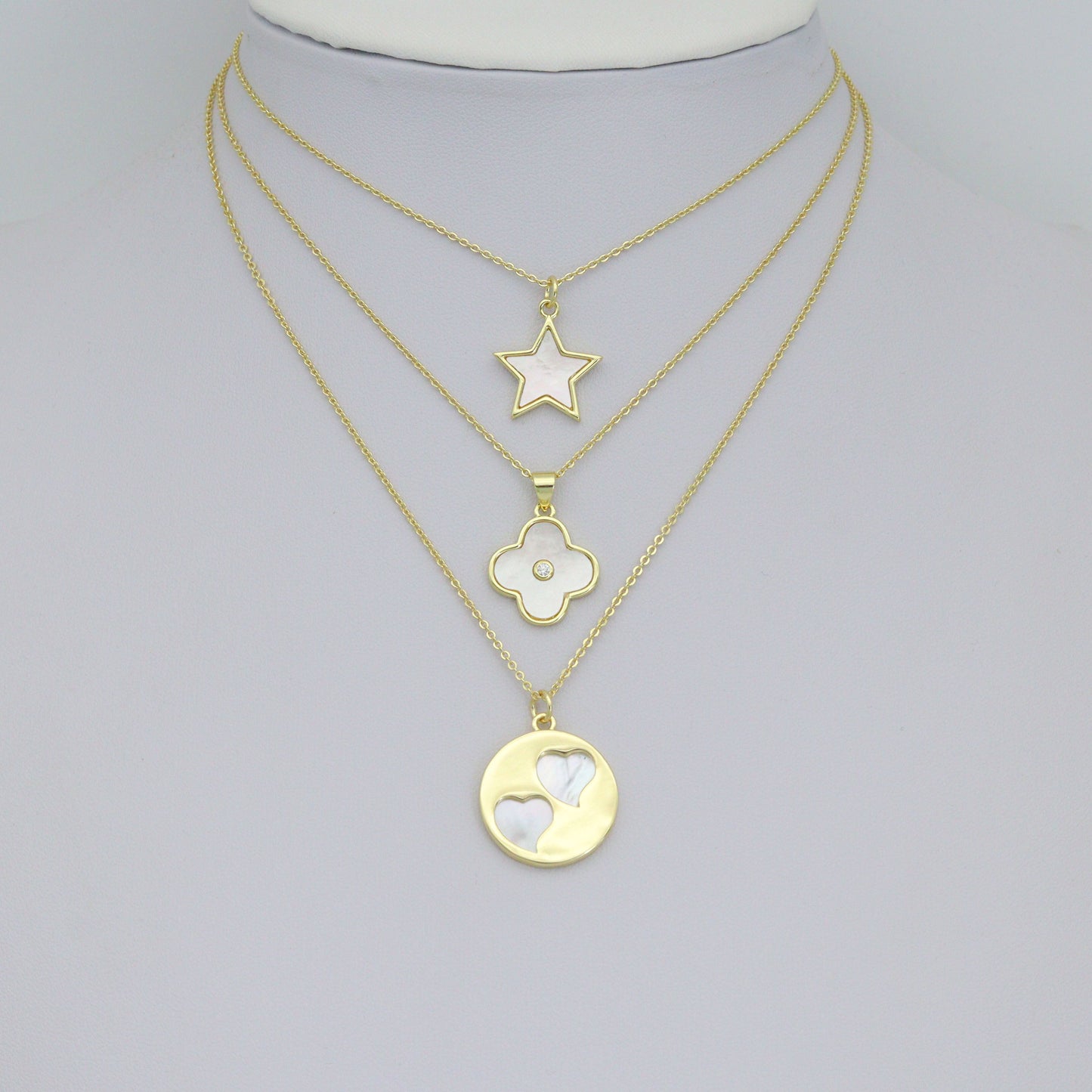 Mother of Pearl Star Clover flower Twin Heart Coin Pendant charm, Sku#LK1275