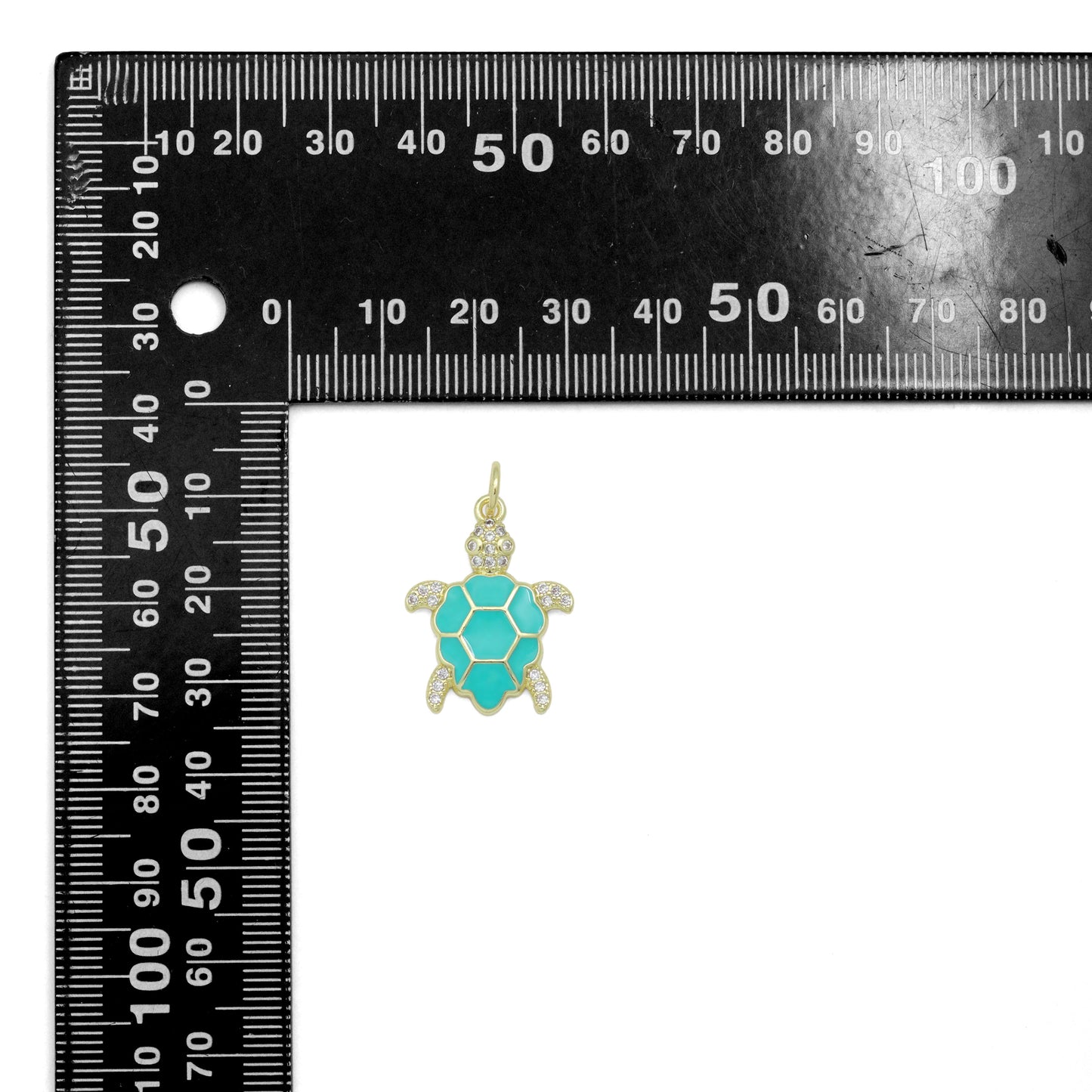 Gold Clear CZ Turquoise Enamel Turtle Tortoise Pendant charm, Sku#LX921