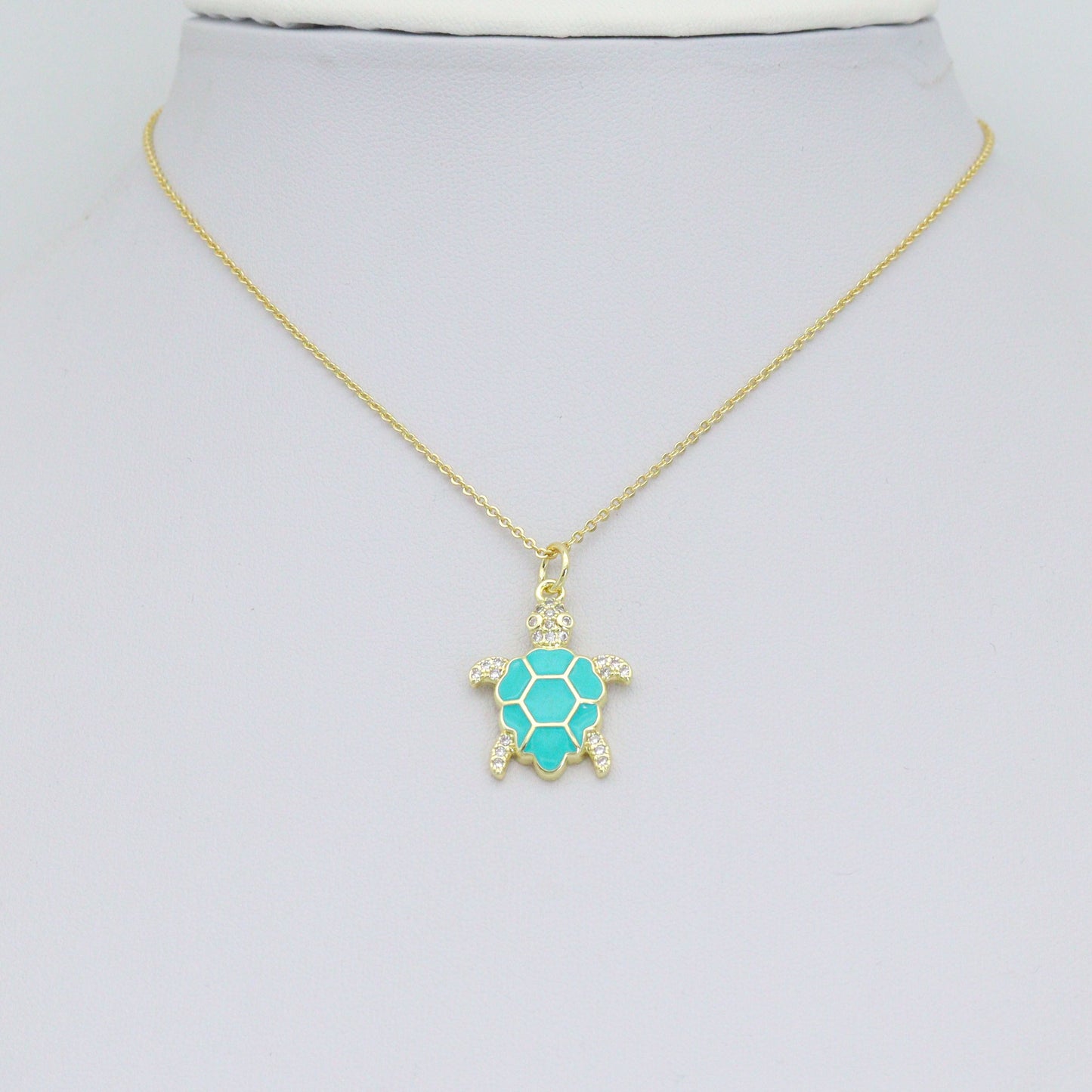 Gold Clear CZ Turquoise Enamel Turtle Tortoise Pendant charm, Sku#LX921