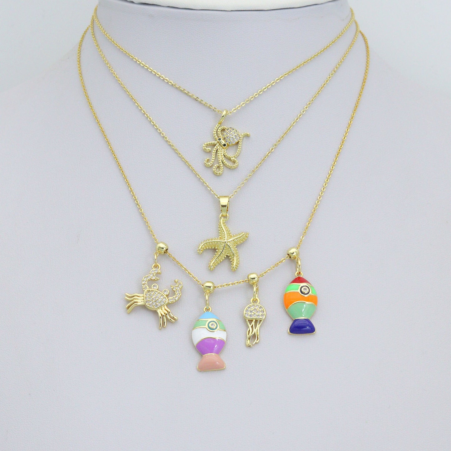 Starfish Colorful Fish Jellyfish Crab Octopus Pendant charm , Sku#LX923