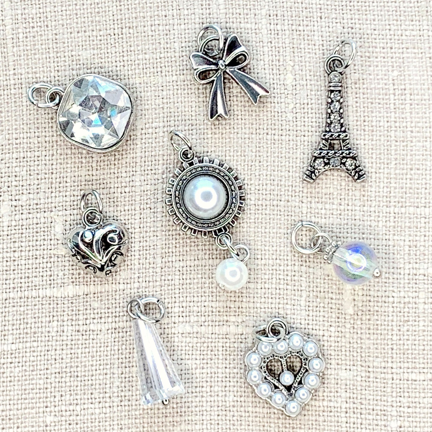 Antique Silver Romantic 8pc Vintage Charm Set