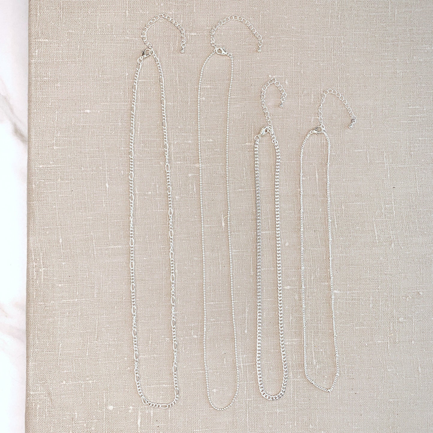 Silver Multi Chain Necklaces 4pc Set