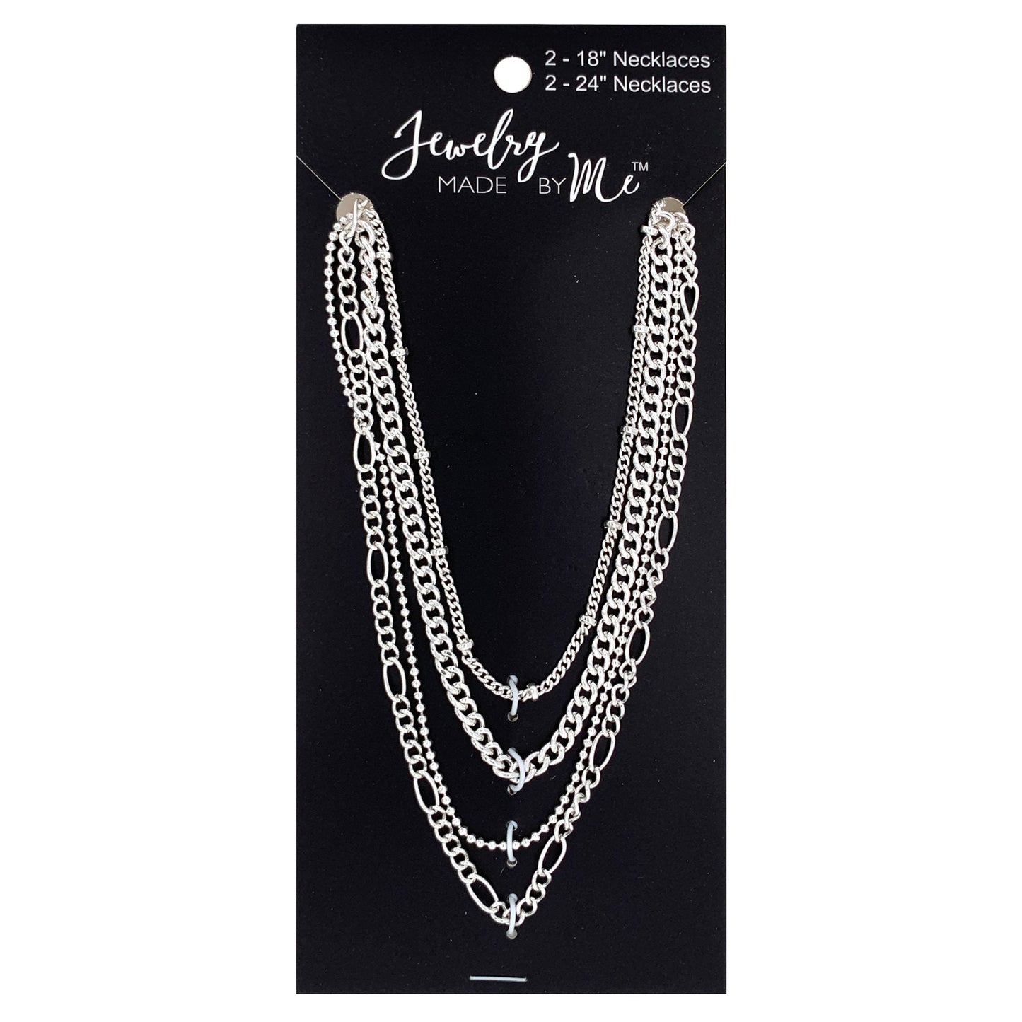 Silver Multi Chain Necklaces 4pc Set
