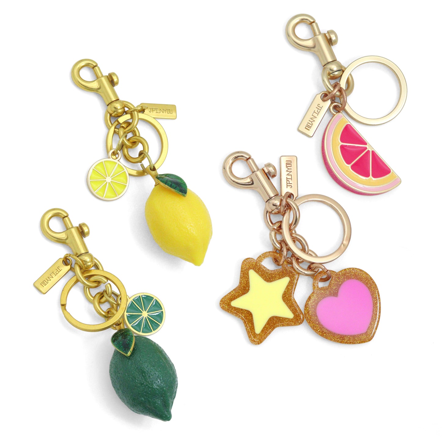 Lemon Lime Heart Star Pendant bag charm keychain, Sku#JL207