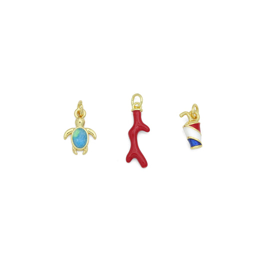 Blue Opal Tortoise Red Coral Coke Pendant charm, Sku#LD765