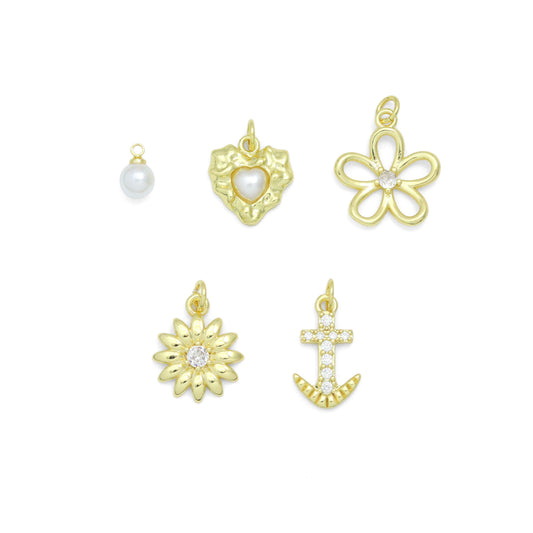 White Pearl, Pearl heart, Sunflower, Anchor, Flower Heart charm, Sku#LD766