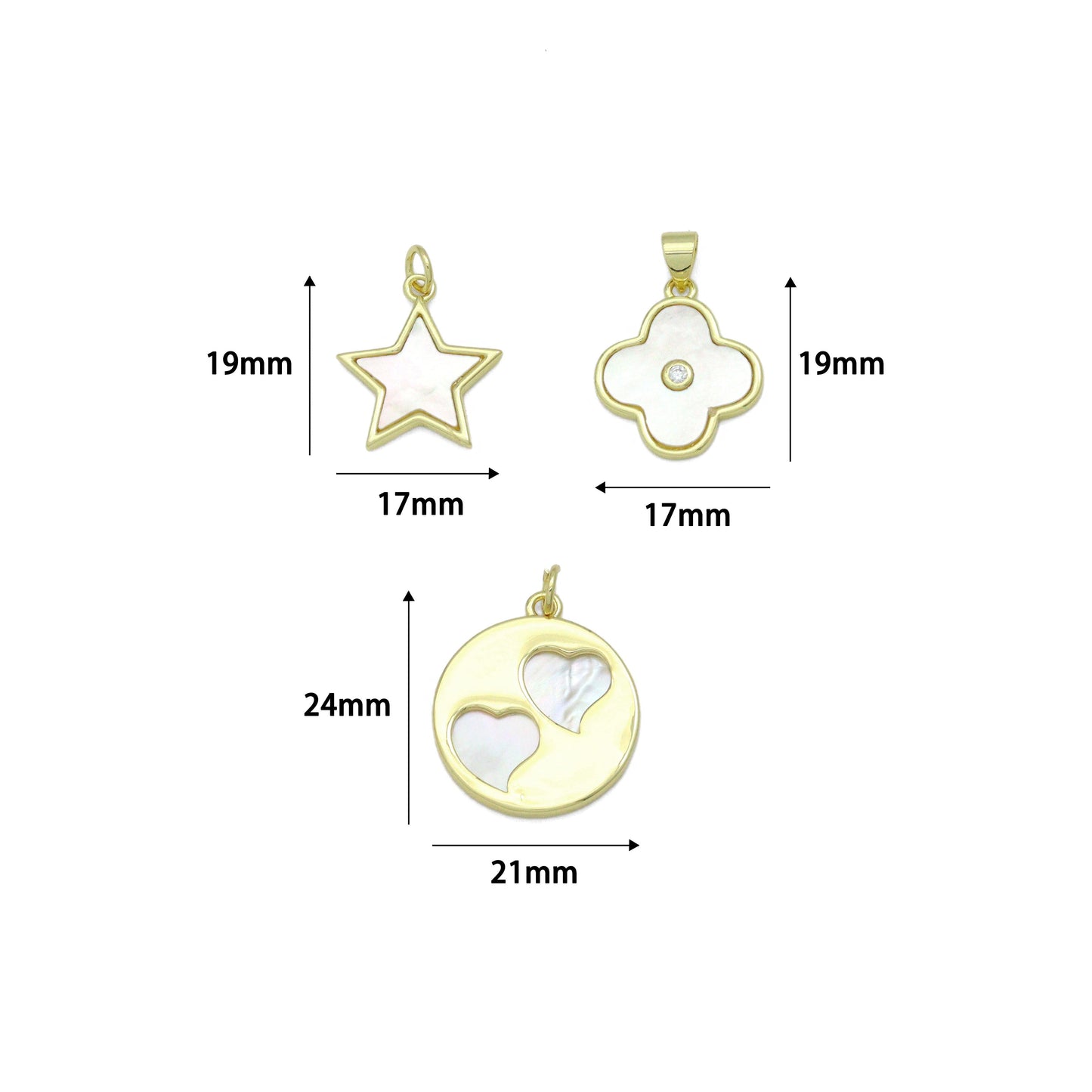 Mother of Pearl Star Clover flower Twin Heart Coin Pendant charm, Sku#LK1275