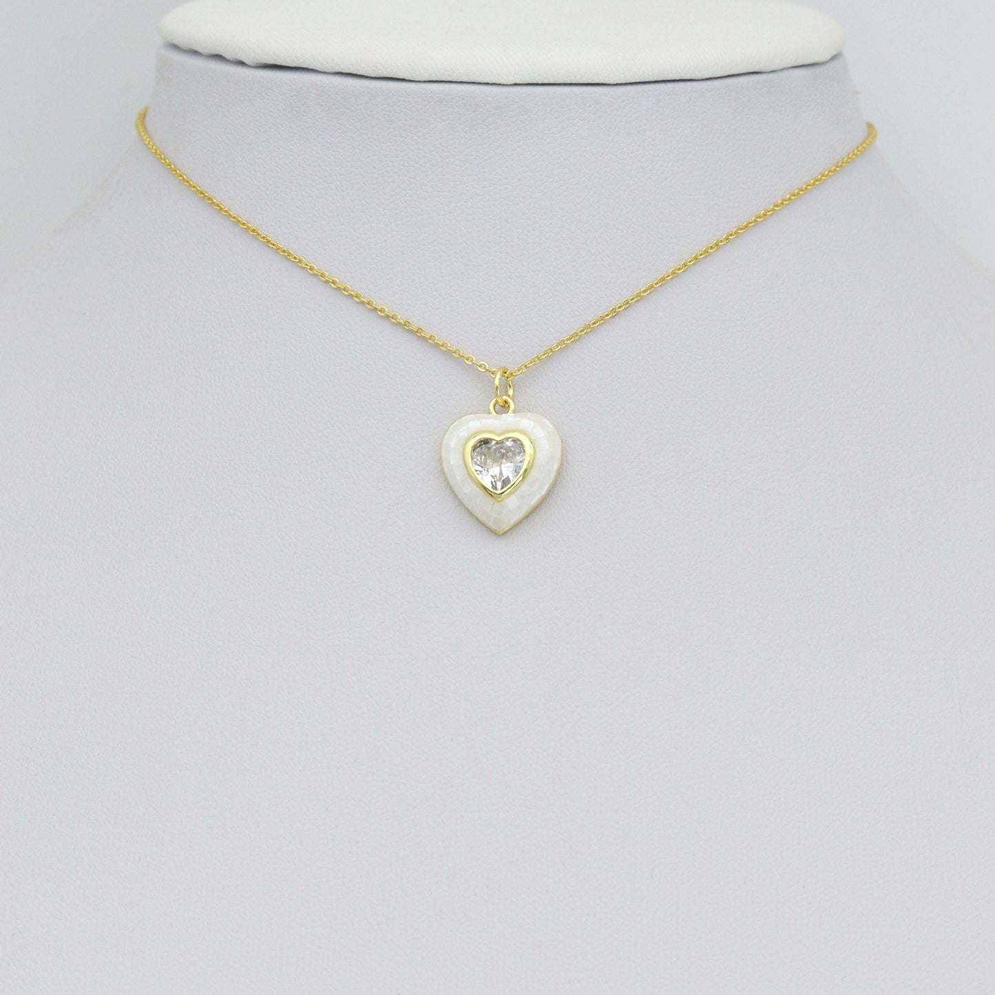 White Mother of Pearl with CZ Center Heart  Heart Pendant charm, Sku#LK1282
