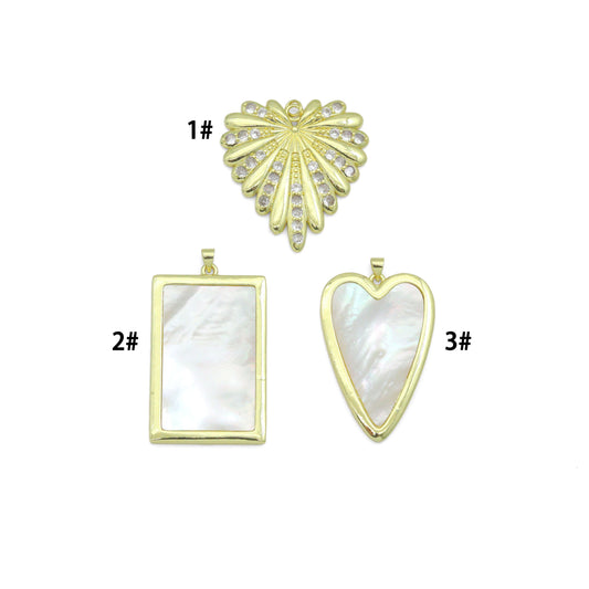 Large Mopther of Pearl Heart Rectangle Shape Charm Pendant, CZ Leaf pendant, Sku#LK1286