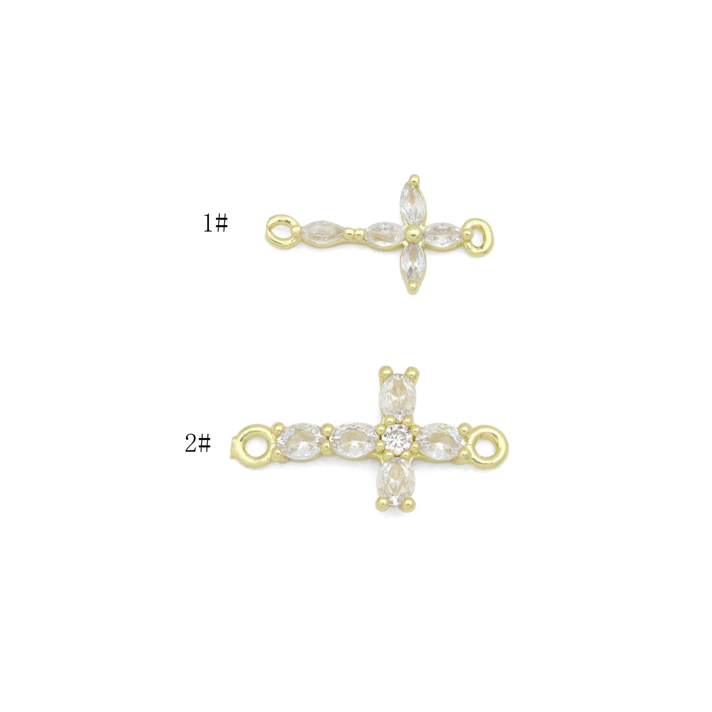 Clear CZ Gold Cross Connector Charm Pendant, Sku#LK1288