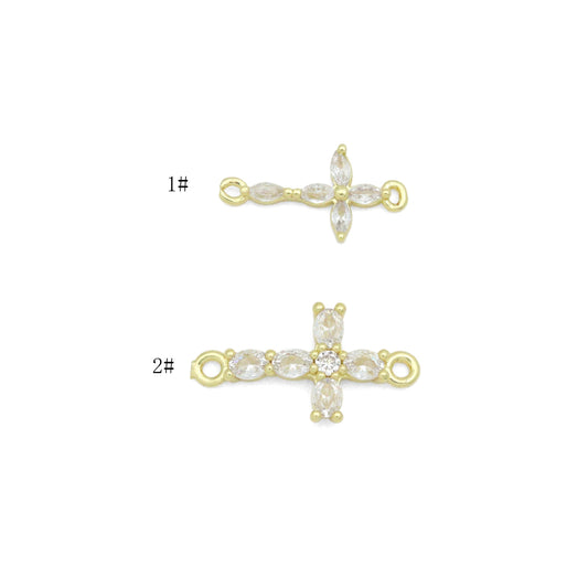 Clear CZ Gold Cross Connector Charm Pendant, Sku#LK1288