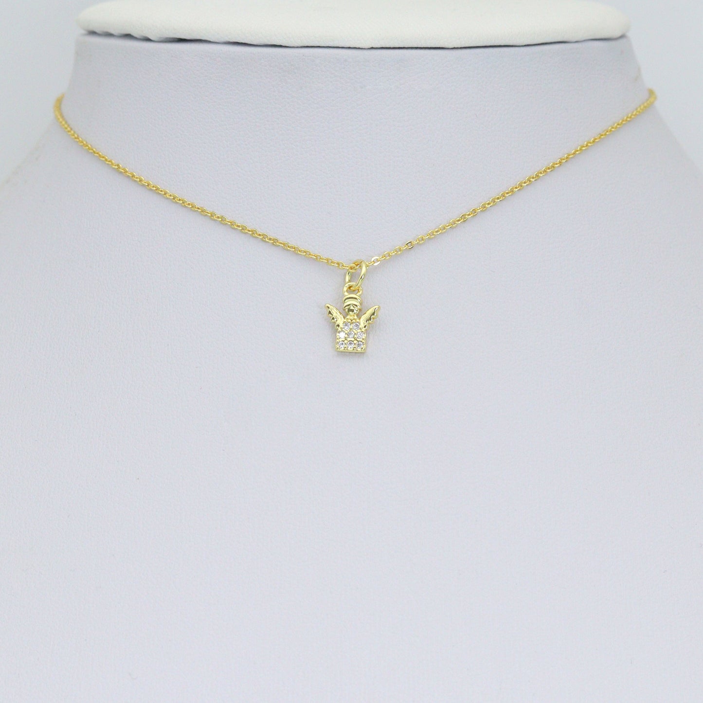 Clear CZ Gold Angel Charm Pendant, Sku#LK1290