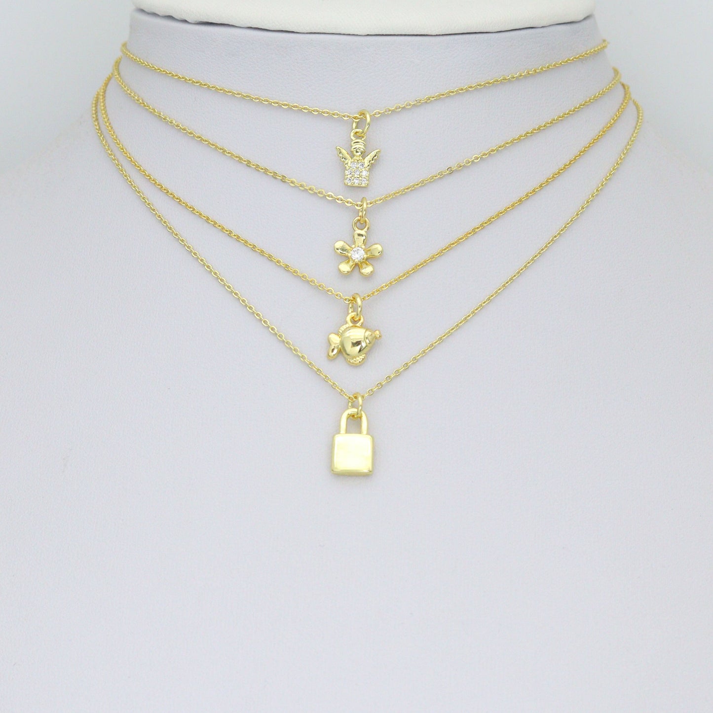 Clear CZ Gold Angel Charm Pendant, Sku#LK1290