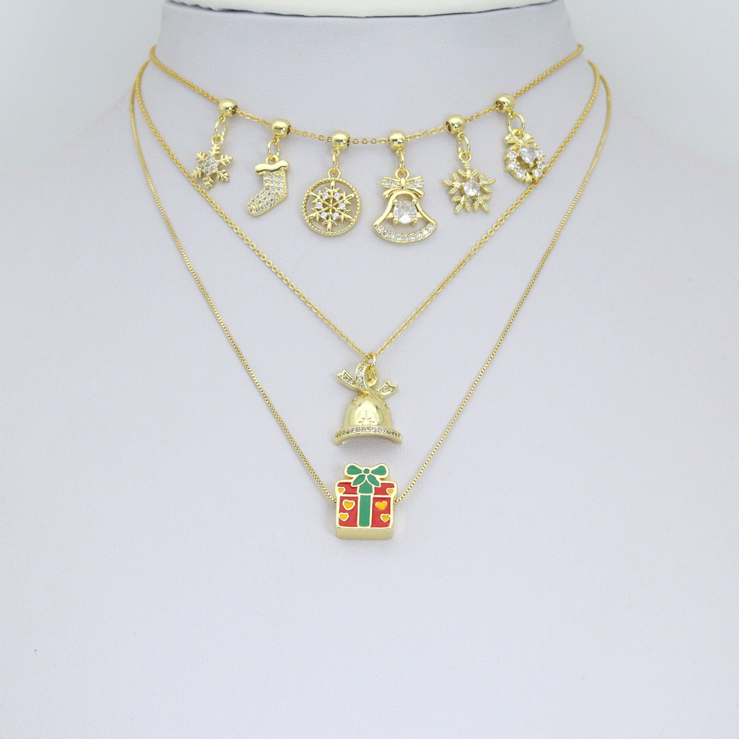 Christmas Holiday Charm collection, Christmas Snowflake Bell gift box wreath Charm Pendant, Sku#LK1291