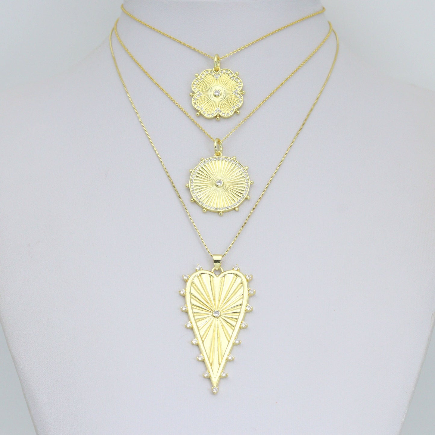 Petal Sunburst, Radiant Cirle, Heartburst Charm Pendant, Sku#LK1293