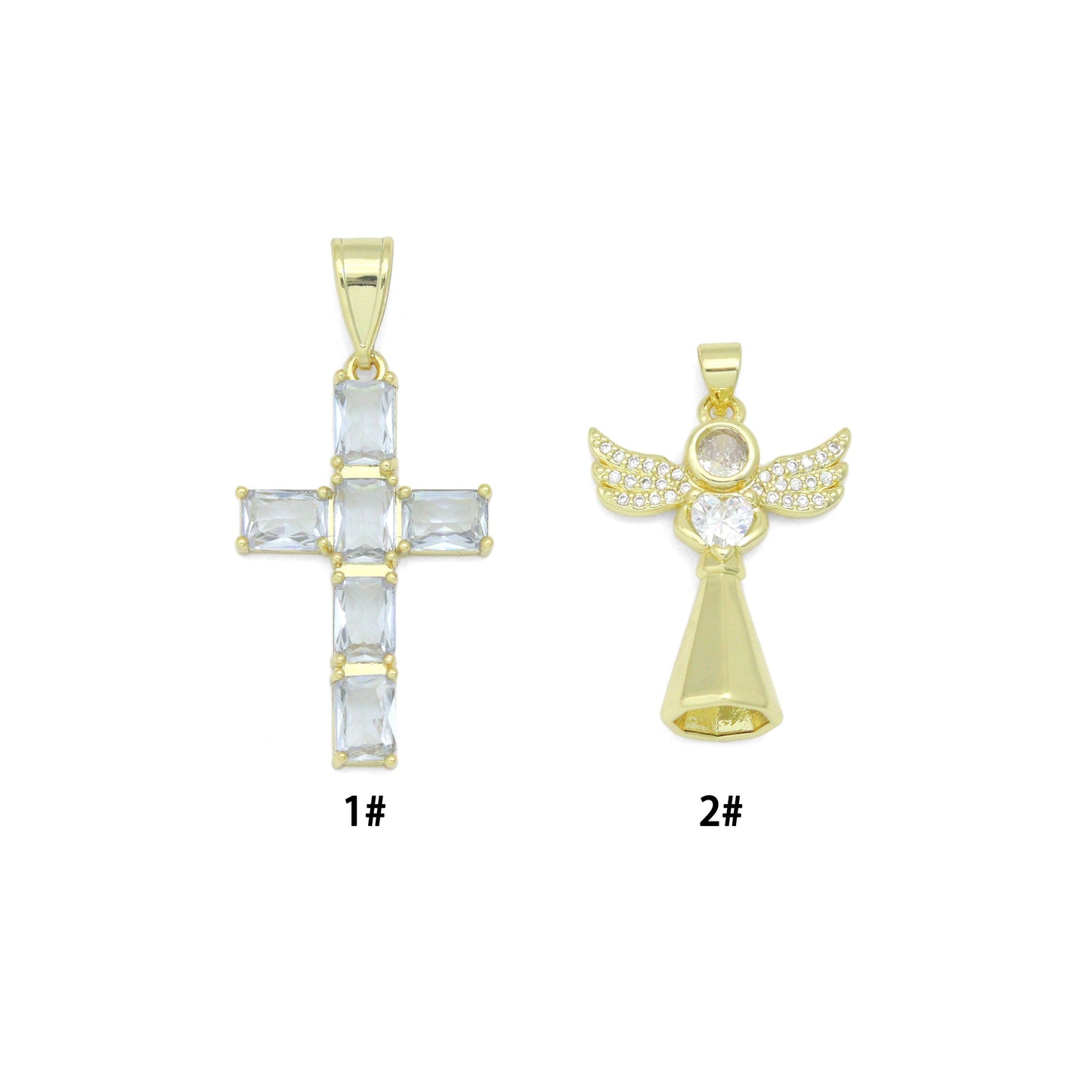 Clear CZ Cross Angel With Swings Charm Pendant, Sku#LK1294