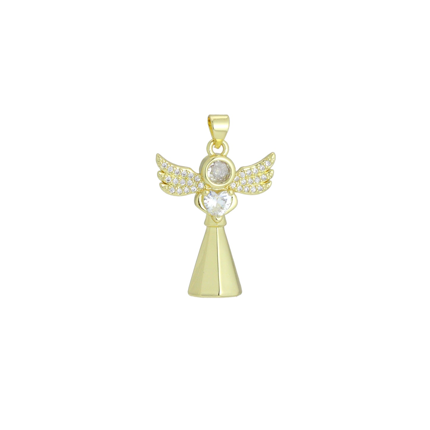 Clear CZ Cross Angel With Swings Charm Pendant, Sku#LK1294