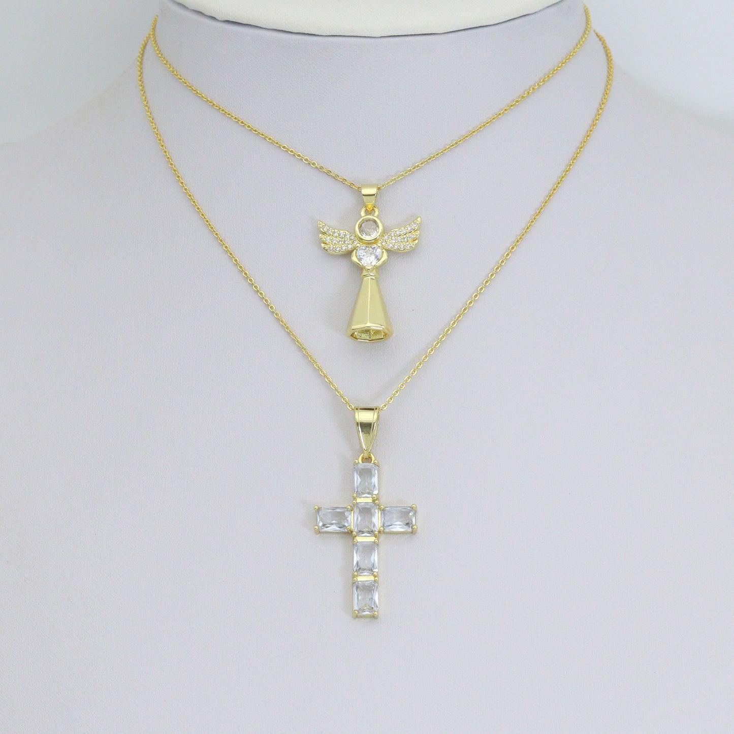 Clear CZ Cross Angel With Swings Charm Pendant, Sku#LK1294