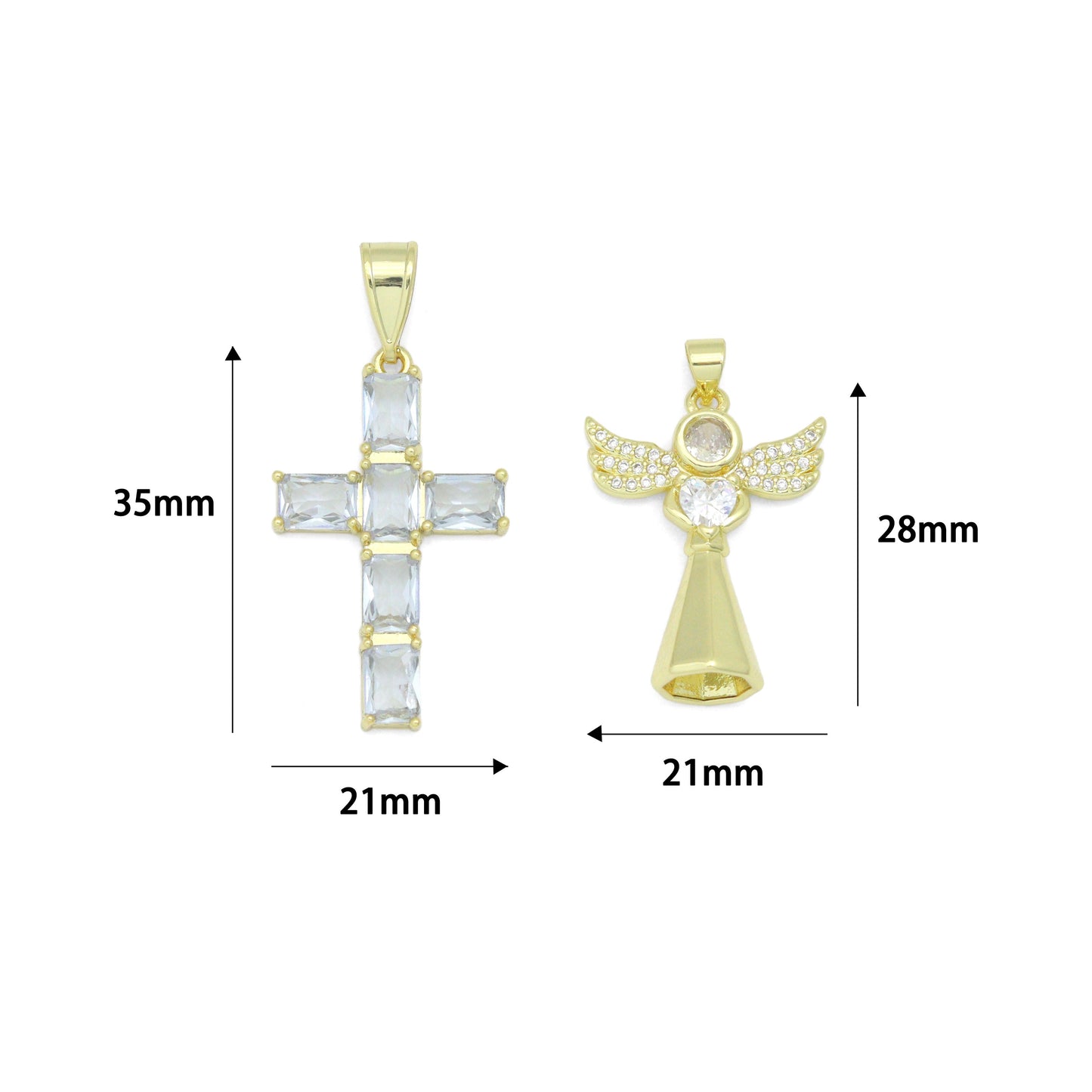 Clear CZ Cross Angel With Swings Charm Pendant, Sku#LK1294