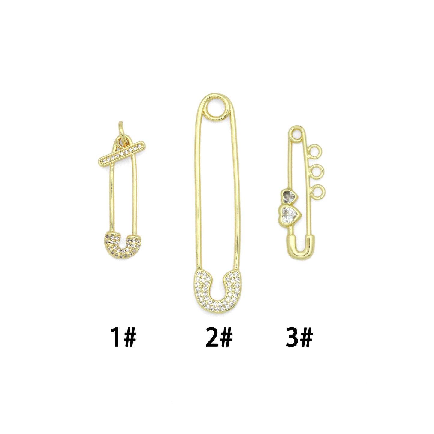 Clear CZ Safety Pin Shape Charm Pendant, Sku#LK1296