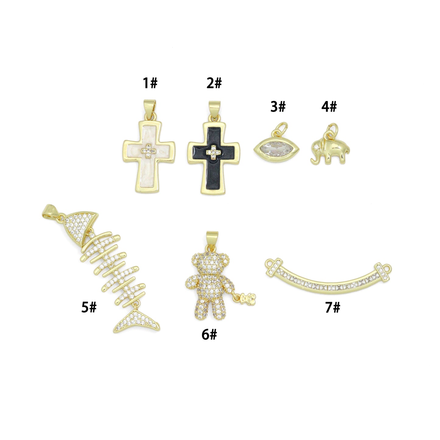 Cross Bear Fish Eye Elephant Bar Charm Pendant, Sku#LK1298