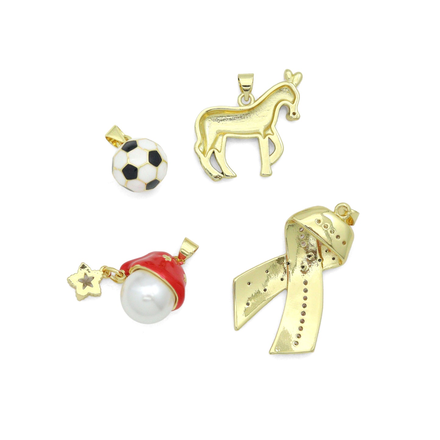 American Flag Ribbon, Zebra Soccer ball Santa Hat Charm Pendant, Sku#LK1300