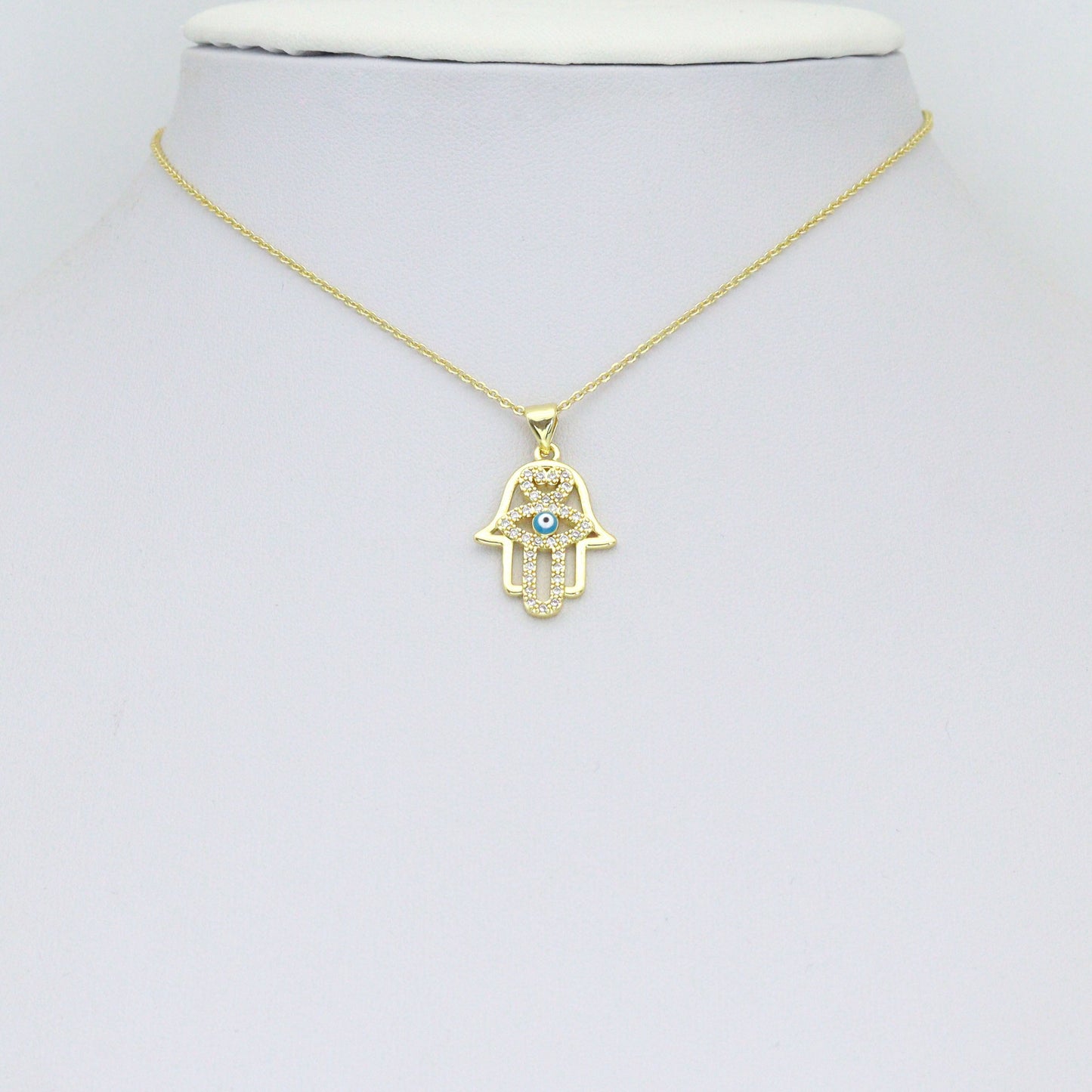 Bible Angel Gold Evil Eye On Hamsa Hand Charm Pendant, Sku#LK1305