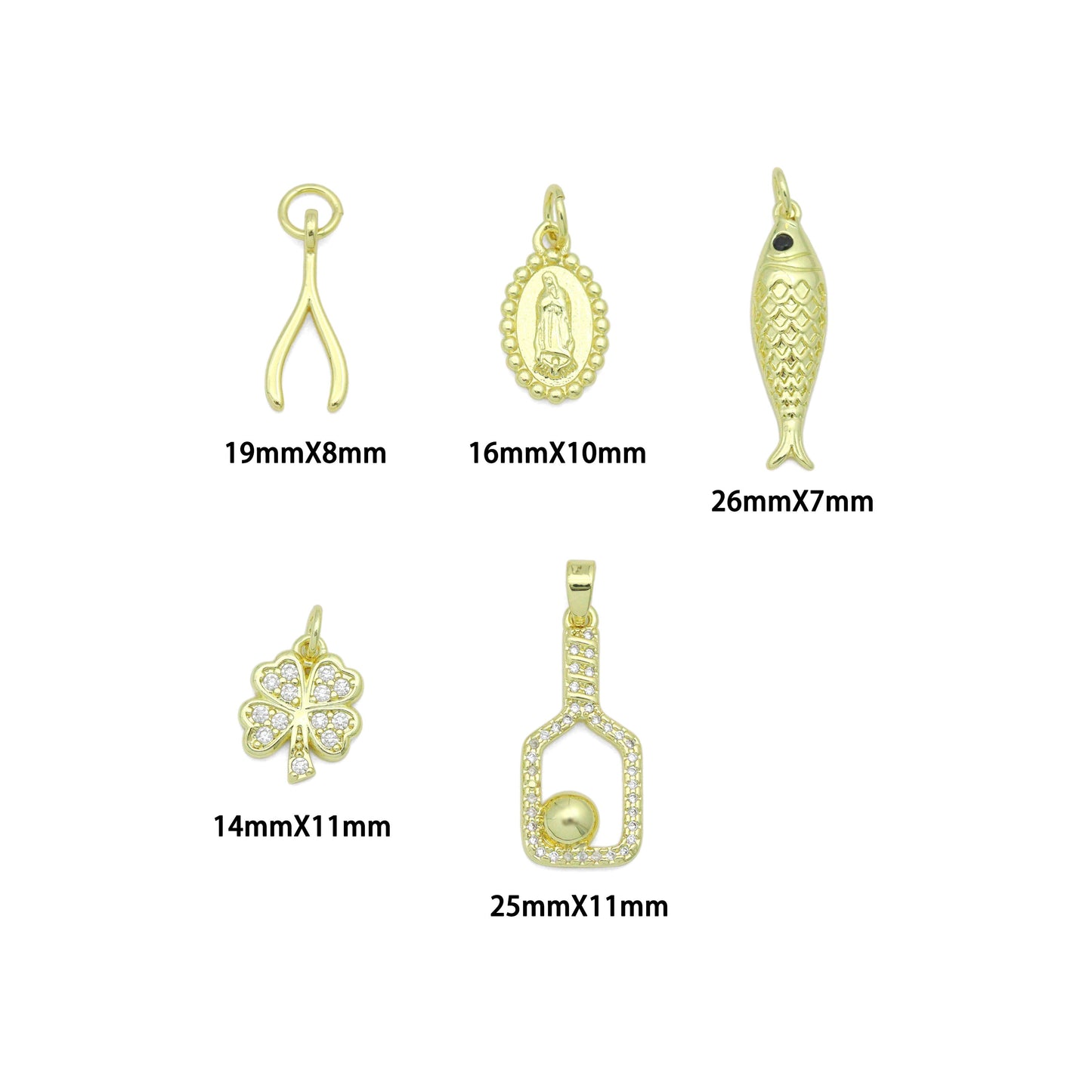 picklebal racket, Wishbone, Fish Clover, Oval Mary Pendant charm for Necklace Bracelet Jewelry Making Supply, Sku#LX926