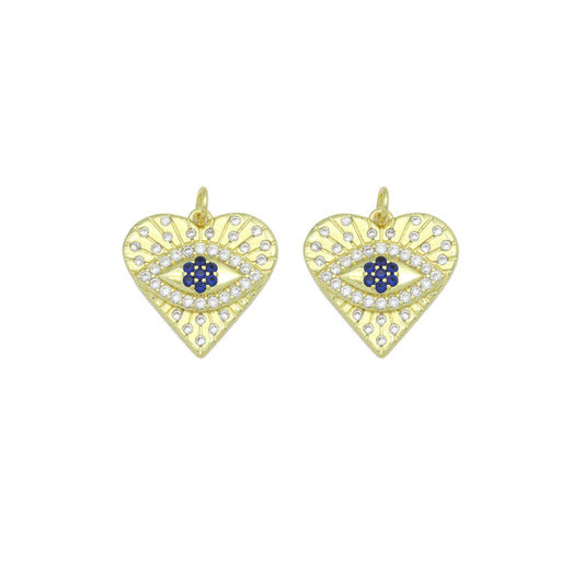 Blue CZ Evil Eye Heart charm For Necklace Bracelet Jewelry Making Supply, Sku#LX934