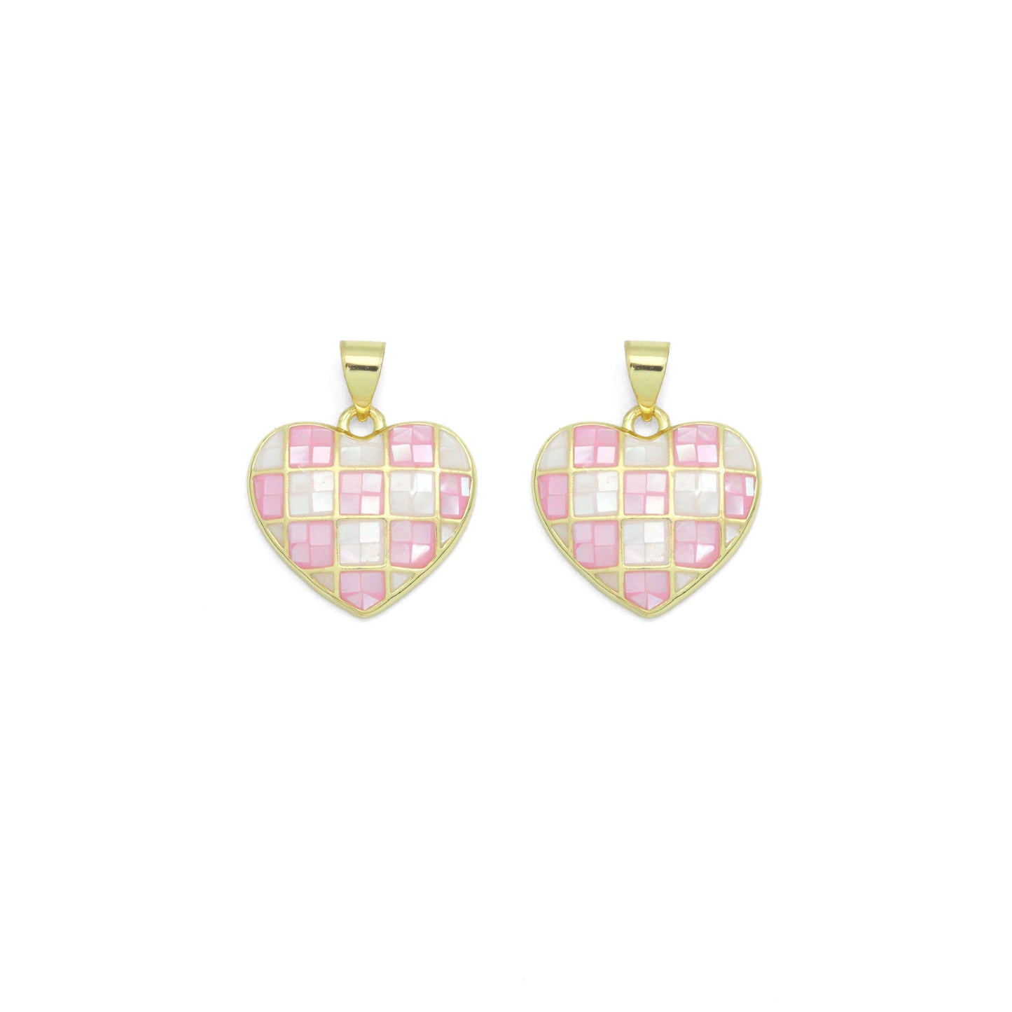 Pink and White Mother of Pearl Heart charm For Necklace Bracelet Jewelry Making Supply, Sku#LX936