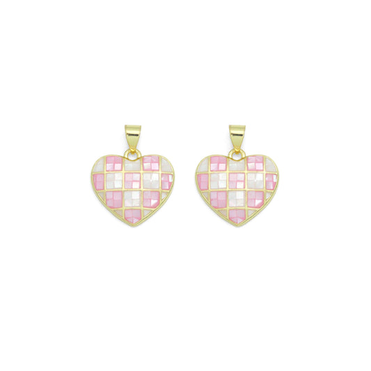 Pink and White Mother of Pearl Heart charm For Necklace Bracelet Jewelry Making Supply, Sku#LX936