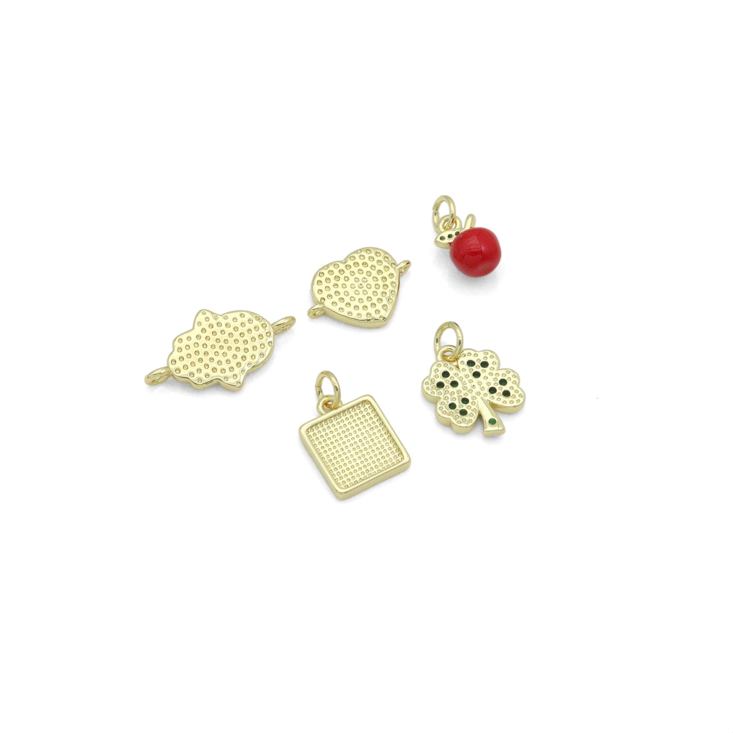 Mother of Pearl Hamsa Heart Connector charm, Red cherry charm, Green clover  Pendant, Sku#LX941