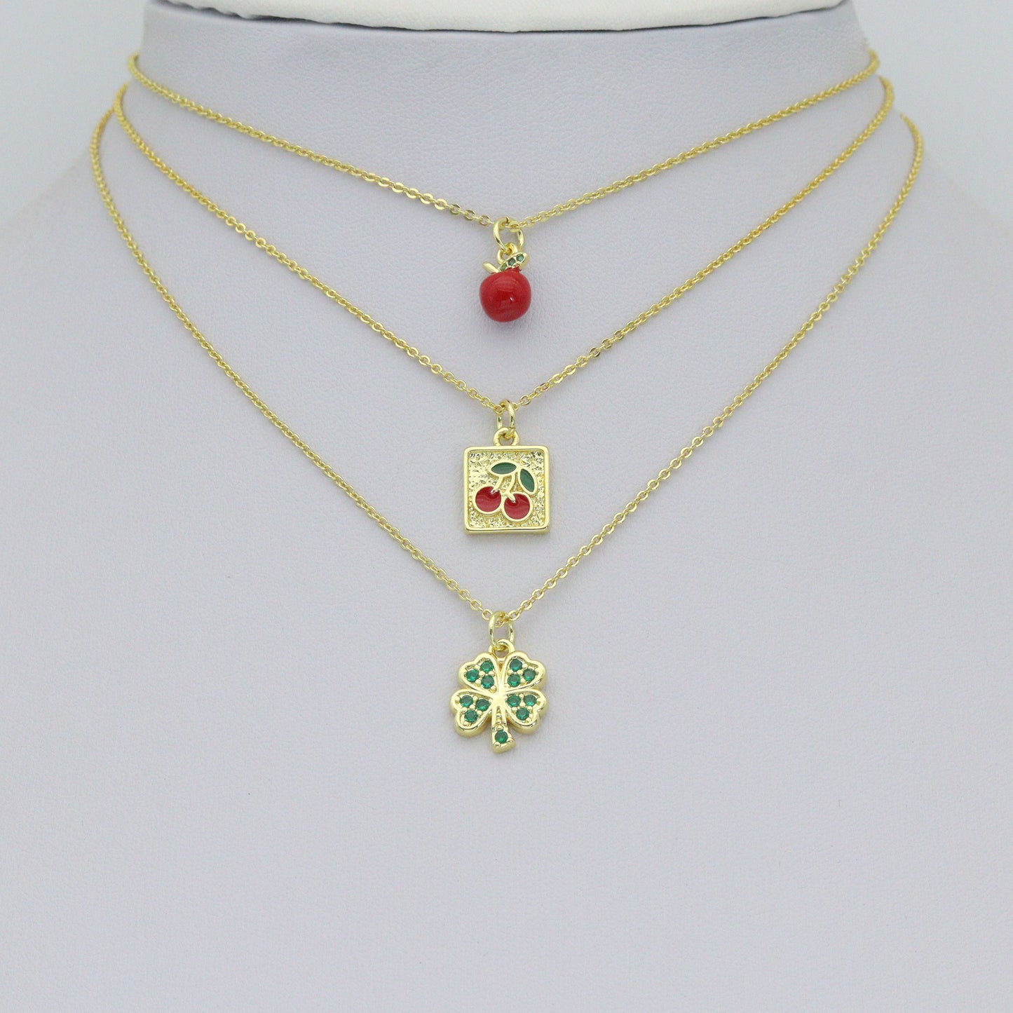 Mother of Pearl Hamsa Heart Connector charm, Red cherry charm, Green clover  Pendant, Sku#LX941
