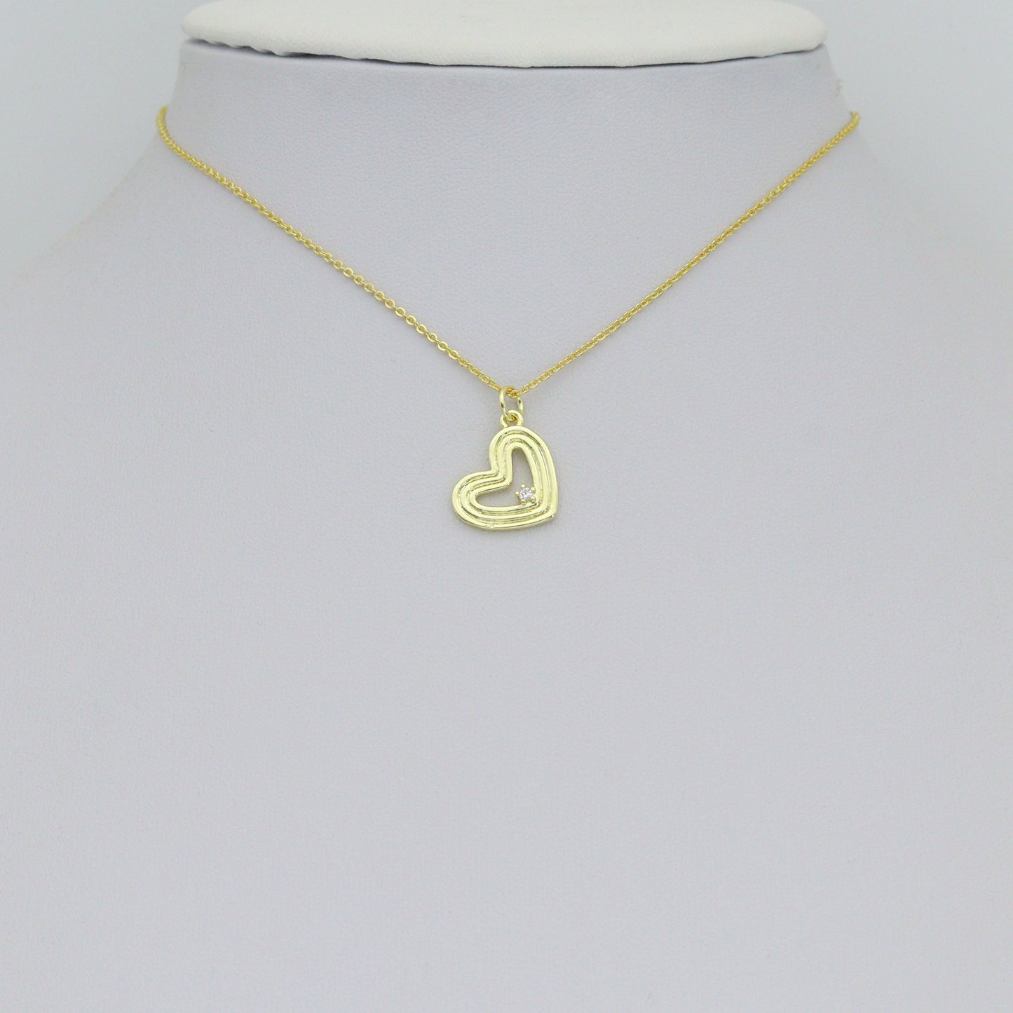 Clear CZ Gold Silver Heart Charm Pendant, Sku#LX943