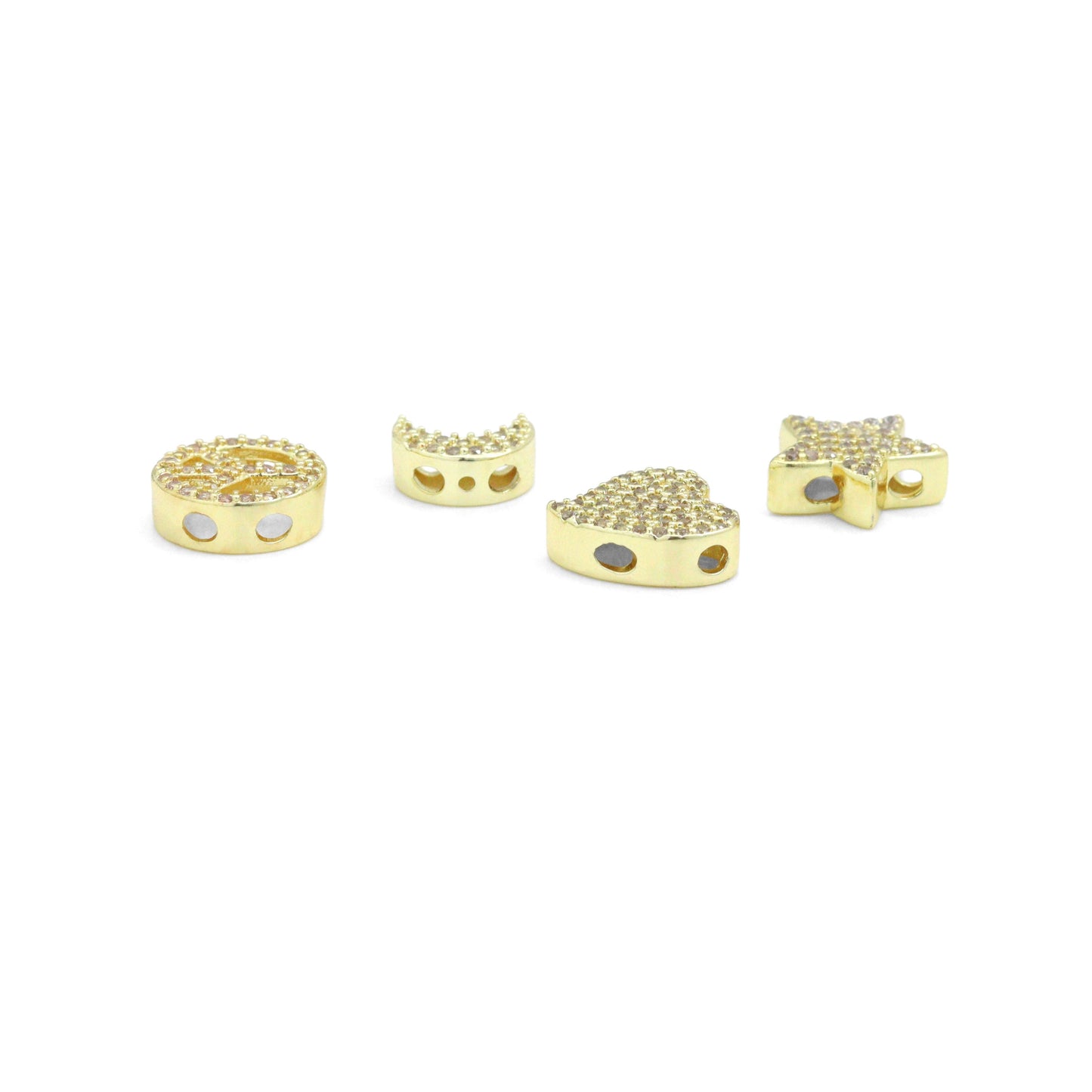 Clear CZ Gold Silver Heart Star Cresent Moon peace sign spacer beads Charm Pendant, Sku#LX945
