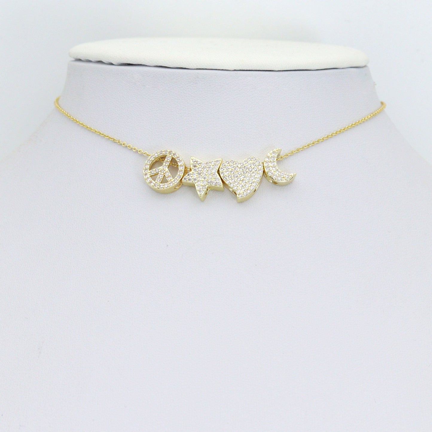 Clear CZ Gold Silver Heart Star Cresent Moon peace sign spacer beads Charm Pendant, Sku#LX945