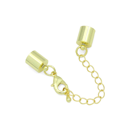 5mm/8.5mm Gold End Cap Clasp with Extender Chain for Leather Cord, Scarf, and Jewelry, Sku#LX947