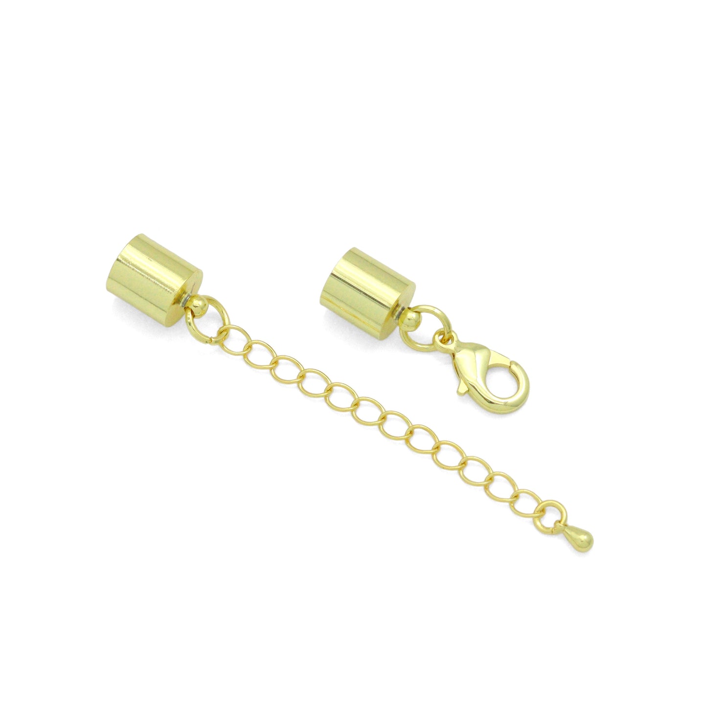 5mm/8.5mm Gold End Cap Clasp with Extender Chain for Leather Cord, Scarf, and Jewelry, Sku#LX947